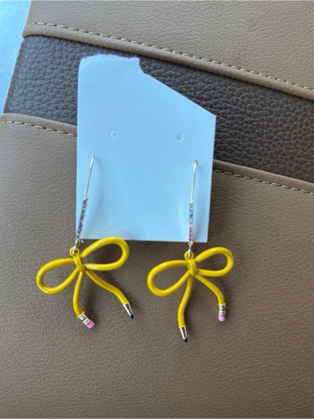 Betsey Johnson Yellow Pencil Bow Drop Earrings for Kids